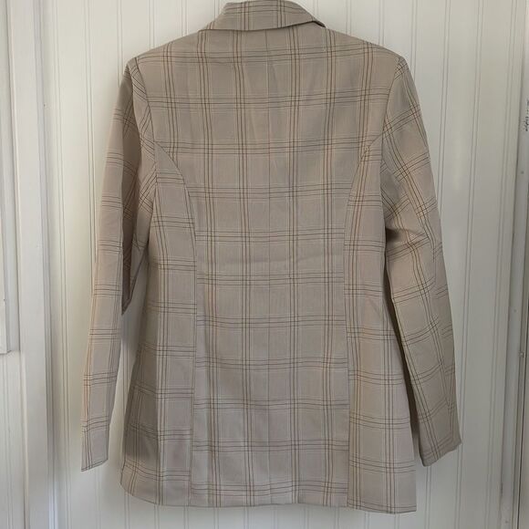 PRETTYLITTLETHING women’s loose fit stone checked woven blazer NWT size 4 - Picture 7 of 16